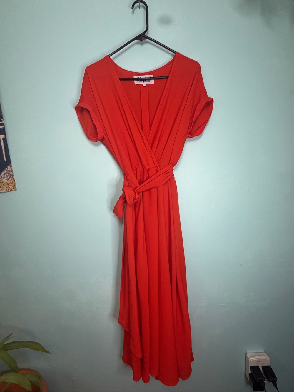 Meghan LA Red High-Low Wrap Dress with Tie Waist